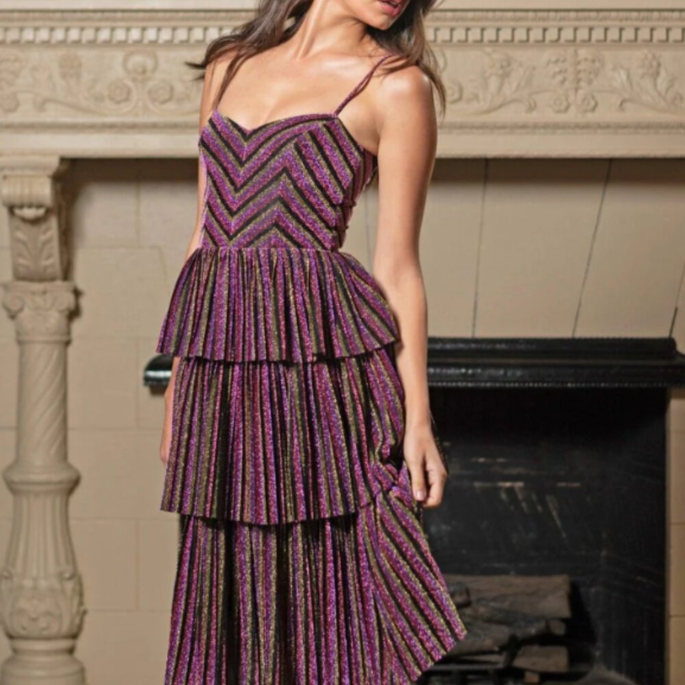 Dress the Population Purple and Pink Midi Dress